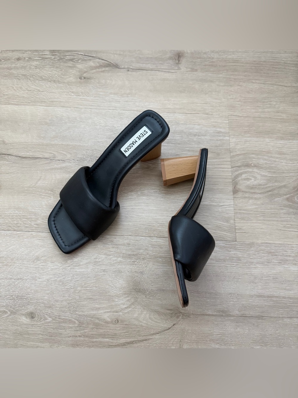 Steve Madden Black Wooden Block Heels